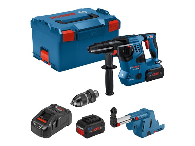 Akumulatorsko vrtalno kladivo Bosch GBH 18V-28 CF + GDE s sistemom SDS plus, 18V, 3.3J, 3.4kg, 0611921003